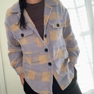 Flannel winter overcoat purple and tan